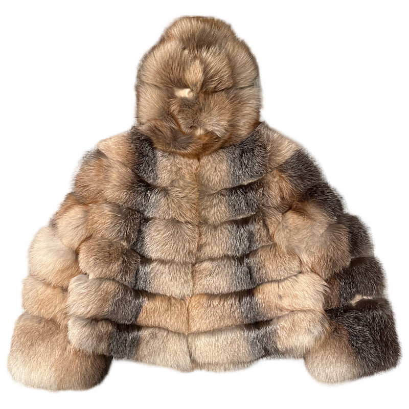 Kashani Women's Natural Red/Silver Fox Fur Hooded Copped Jacket - Dudes Boutique