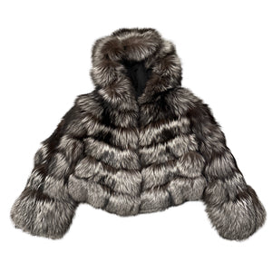 Kashani Women's Silver Fox Fur Hooded Copped Jacket - Dudes Boutique