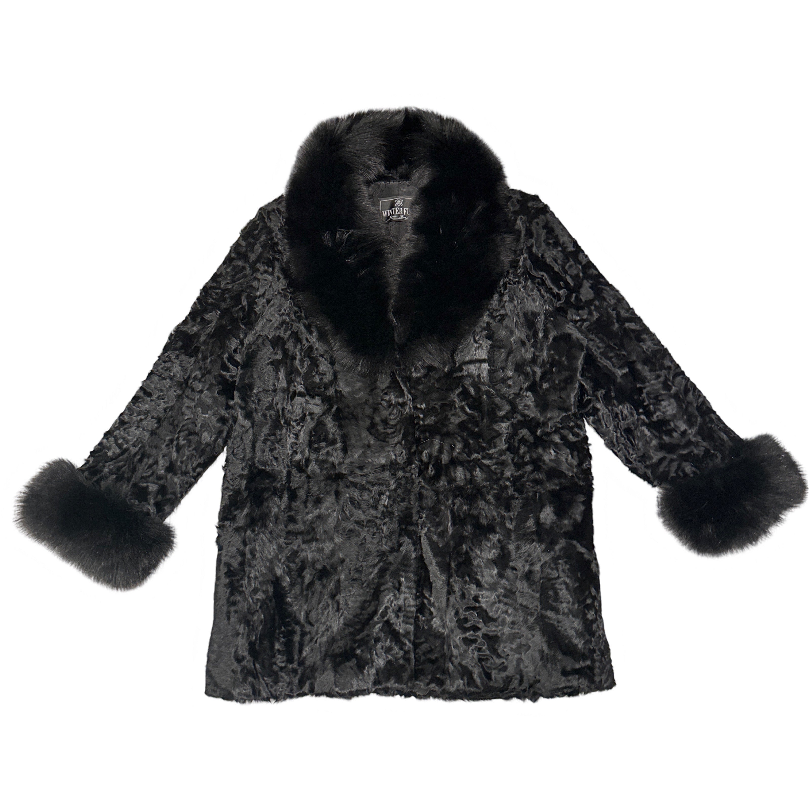 Kashani Women's Black Persian Lamb / Fox Fur 3/4 Coat - Dudes Boutique