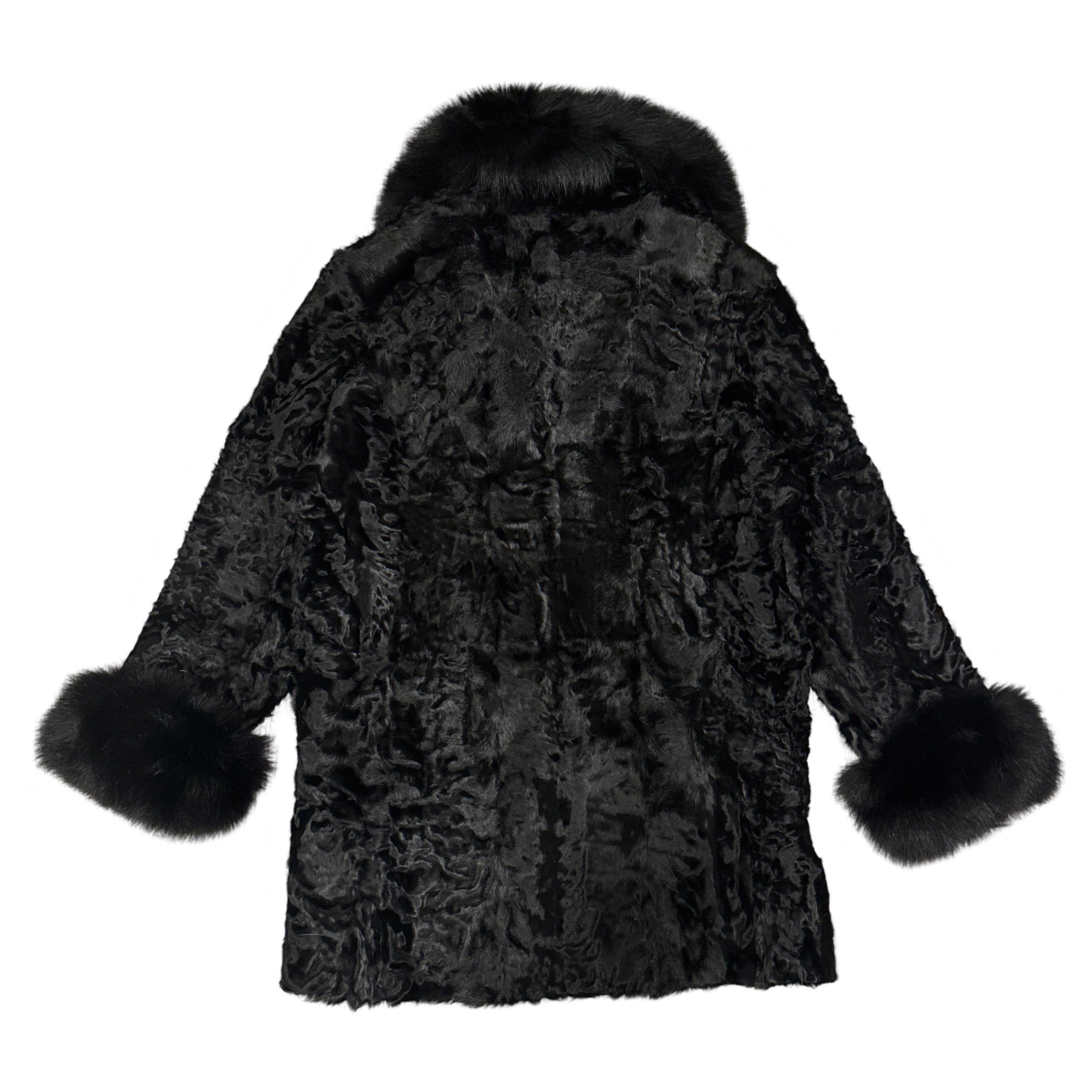 Kashani Women's Black Persian Lamb / Fox Fur 3/4 Coat - Dudes Boutique