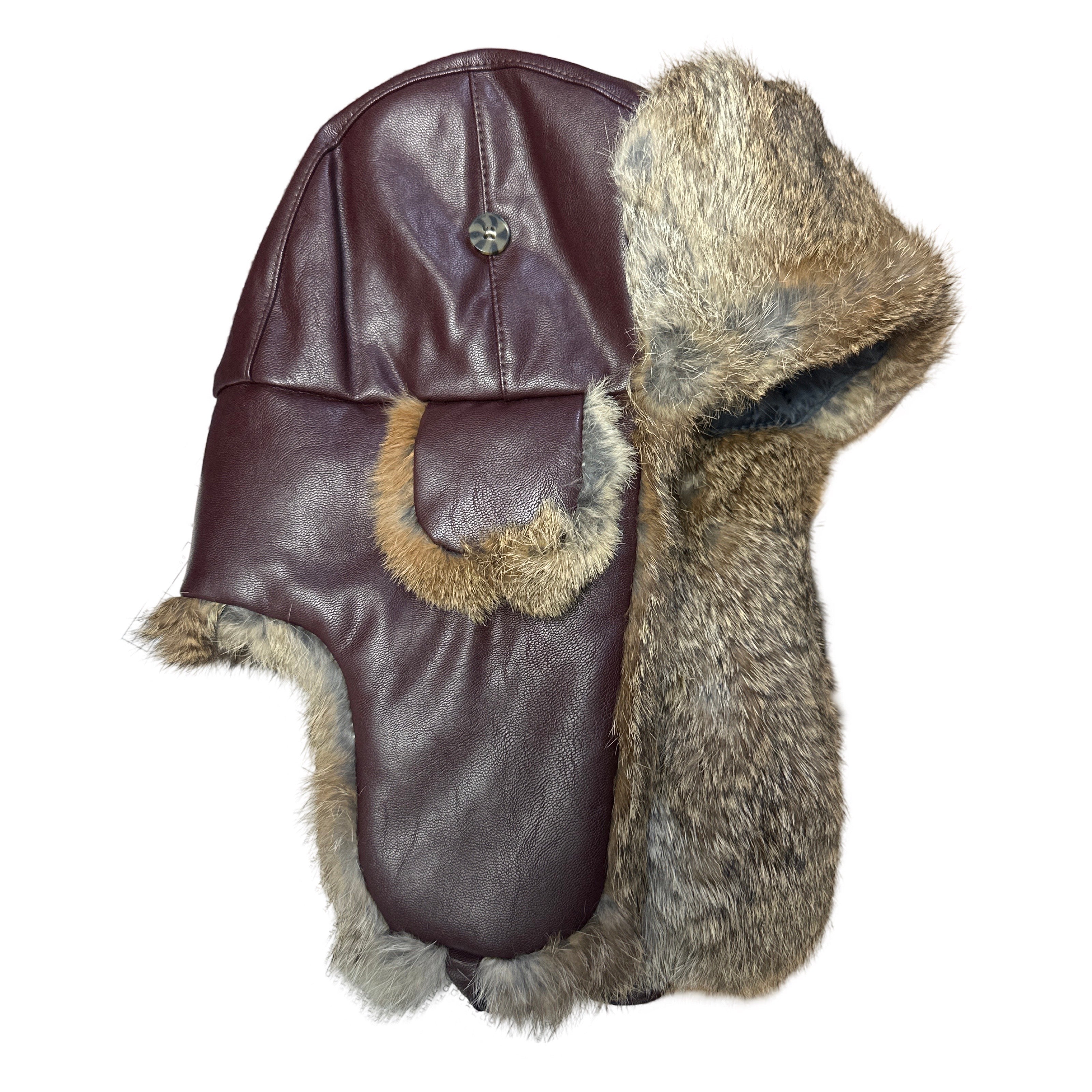 Kashani Brown Lambskin Leather / Rabbit Fur Aviator Hat - Dudes Boutique