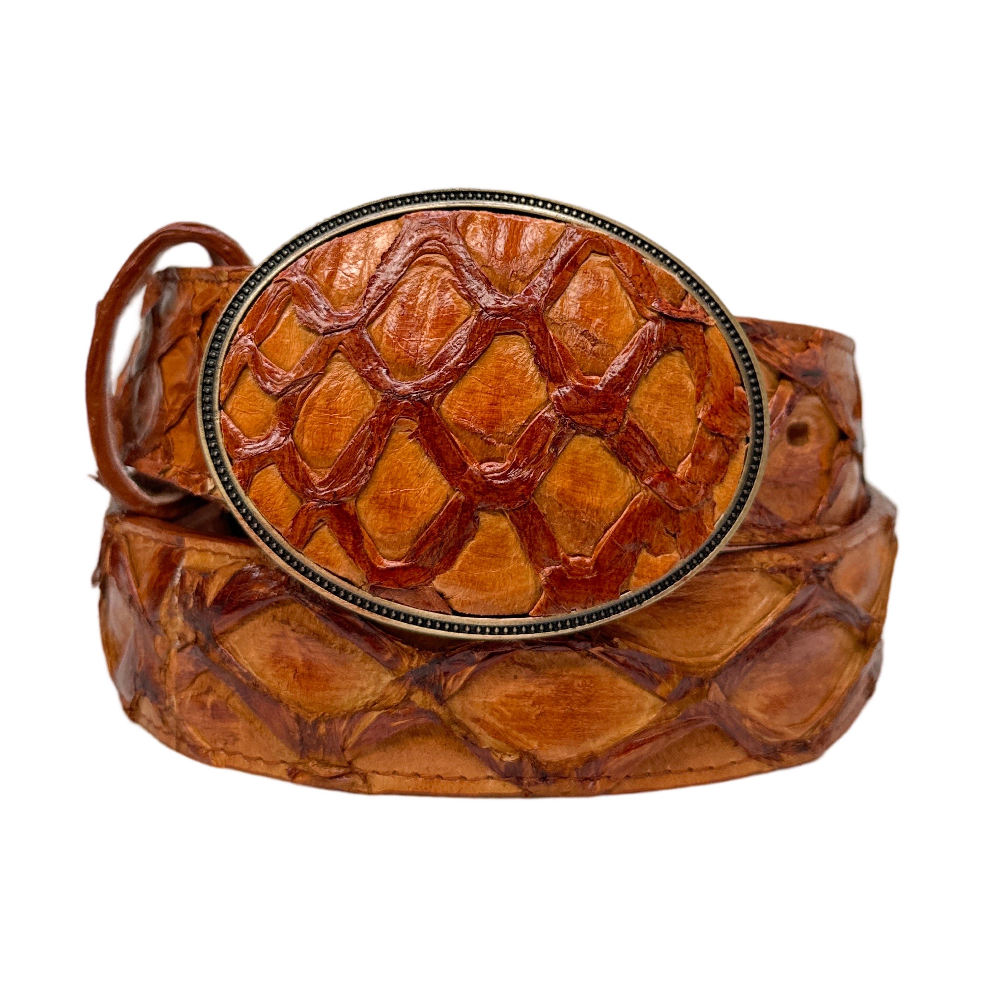 Los Altos Cognac Full Skin Pirarucu Fish Belt - Dudes Boutique