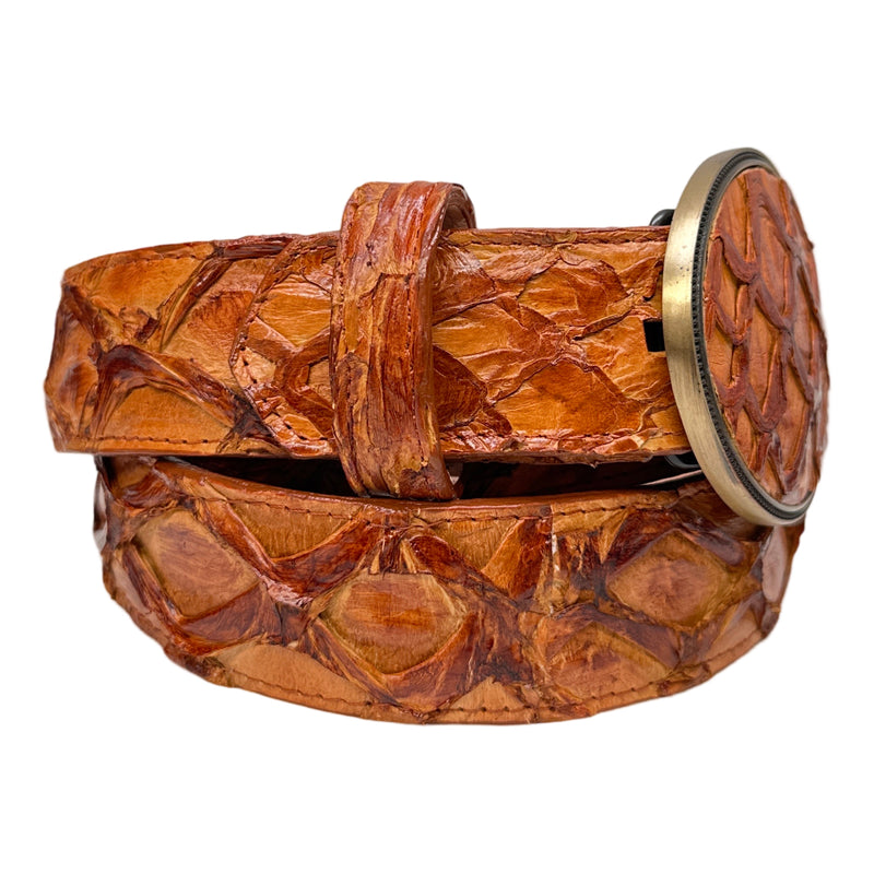 Los Altos Cognac Full Skin Pirarucu Fish Belt - Dudes Boutique