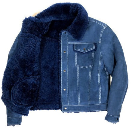 Kashani Steel Blue Button Up Shearling Jacket - Dudes Boutique