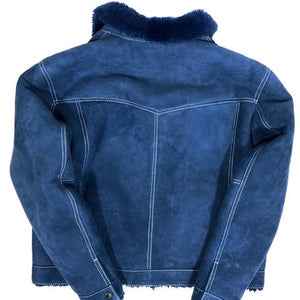 Kashani Steel Blue Button Up Shearling Jacket - Dudes Boutique