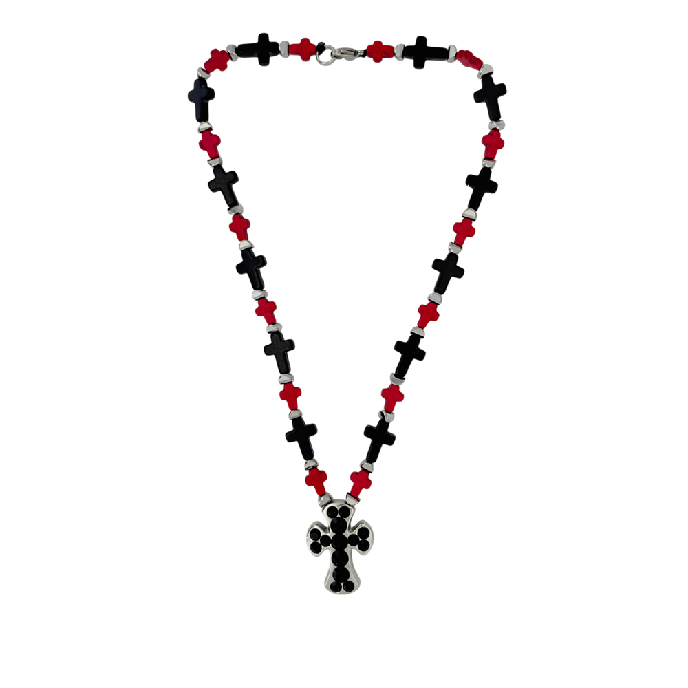 b.b. Simon Rounded Cross Necklace –Red/Black-Jet-SF - Dudes Boutique