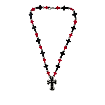 b.b. Simon Rounded Cross Necklace –Red/Black-Jet-SF - Dudes Boutique