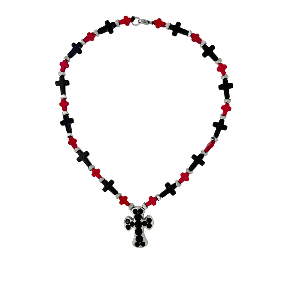 b.b. Simon Rounded Cross Necklace –Red/Black-Jet-SF - Dudes Boutique