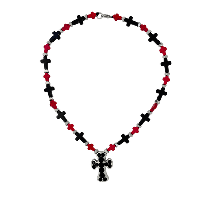 b.b. Simon Rounded Cross Necklace –Red/Black-Jet-SF - Dudes Boutique
