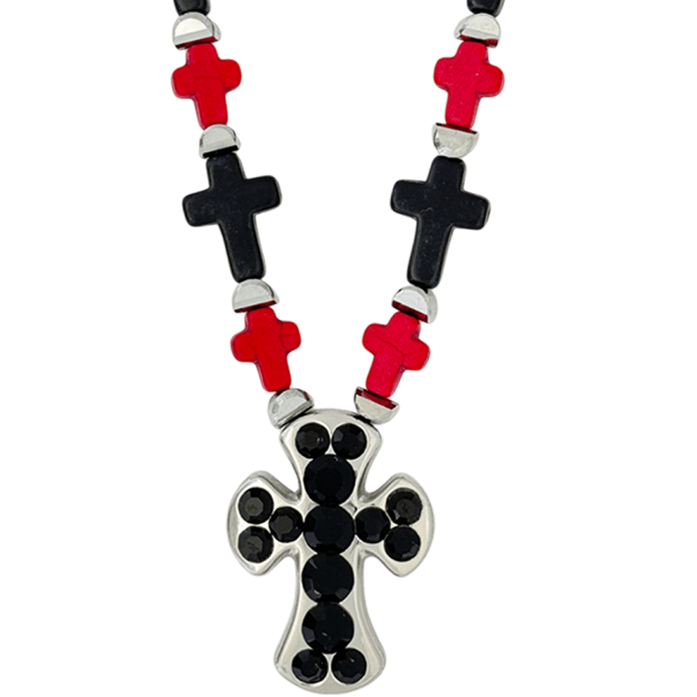 b.b. Simon Rounded Cross Necklace –Red/Black-Jet-SF - Dudes Boutique