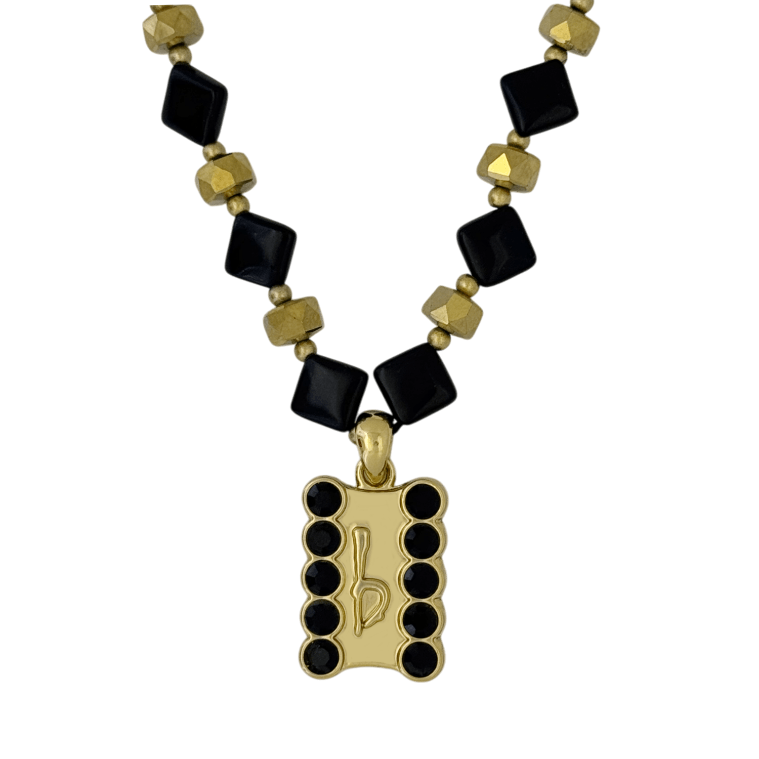 b.b. Simon ‘b’ Logo Beaded Necklace-Jet- Gold - Dudes Boutique