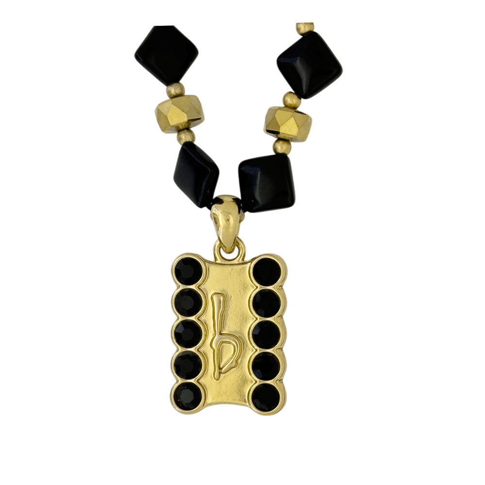 b.b. Simon ‘b’ Logo Beaded Necklace-Jet- Gold - Dudes Boutique