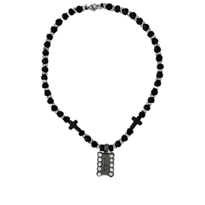 b.b. Simon ‘b’ Logo Black Beaded Necklace-Chrome-Silver - Dudes Boutique
