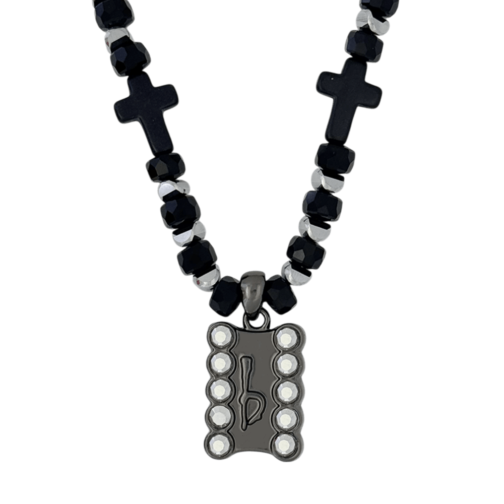 b.b. Simon ‘b’ Logo Black Beaded Necklace-Chrome-Silver - Dudes Boutique