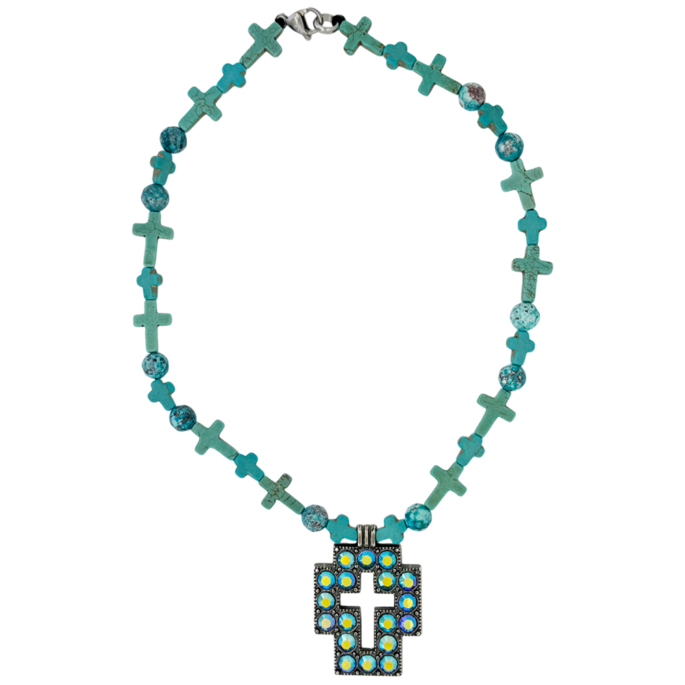 b.b. Simon Square Cross Necklace-Blue Turquoise Beads - Dudes Boutique