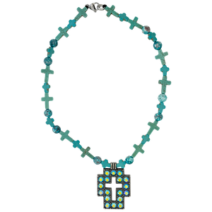 b.b. Simon Square Cross Necklace-Blue Turquoise Beads - Dudes Boutique