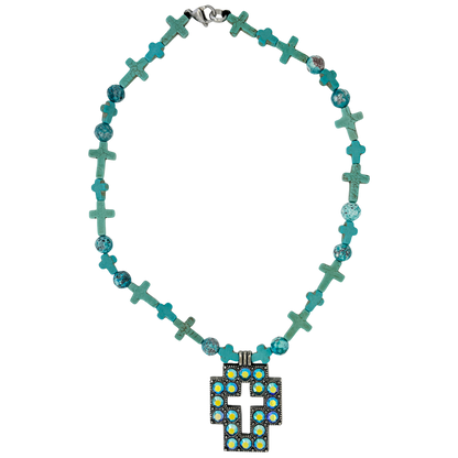 b.b. Simon Square Cross Necklace-Blue Turquoise Beads - Dudes Boutique