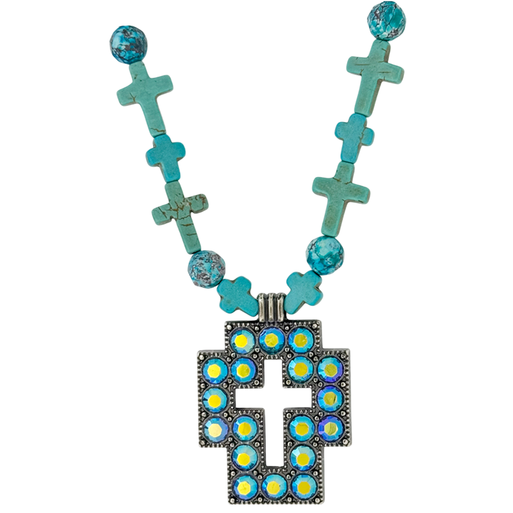 b.b. Simon Square Cross Necklace-Blue Turquoise Beads - Dudes Boutique