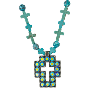 b.b. Simon Square Cross Necklace-Blue Turquoise Beads - Dudes Boutique