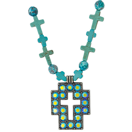 b.b. Simon Square Cross Necklace-Blue Turquoise Beads - Dudes Boutique