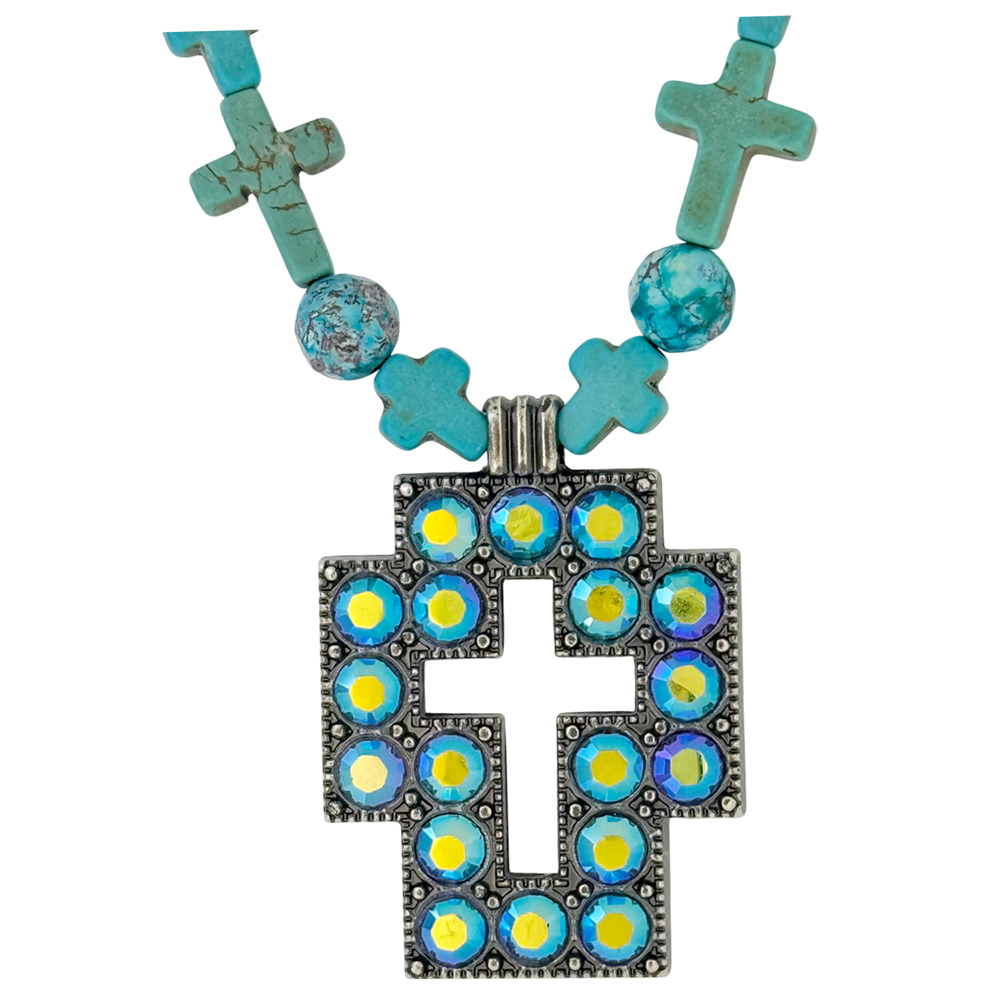 b.b. Simon Square Cross Necklace-Blue Turquoise Beads - Dudes Boutique