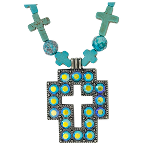 b.b. Simon Square Cross Necklace-Blue Turquoise Beads - Dudes Boutique