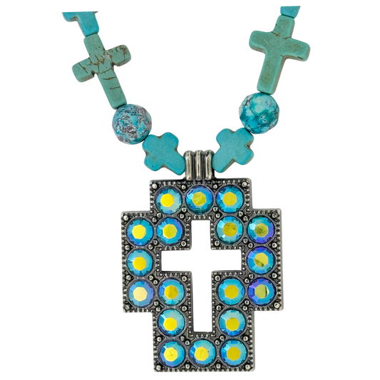 b.b. Simon Square Cross Necklace-Blue Turquoise Beads - Dudes Boutique