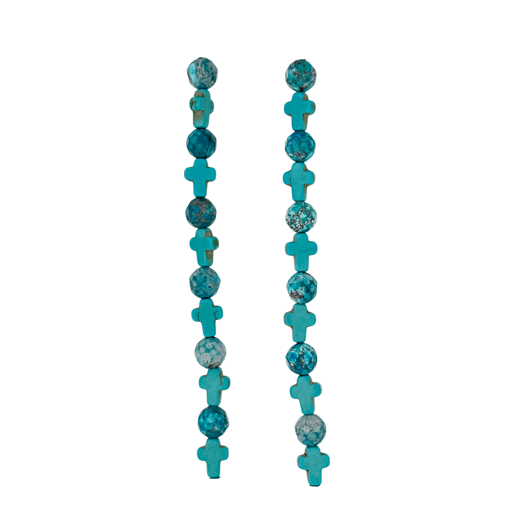 b.b. Simon Square Cross Necklace-Blue Turquoise Beads - Dudes Boutique