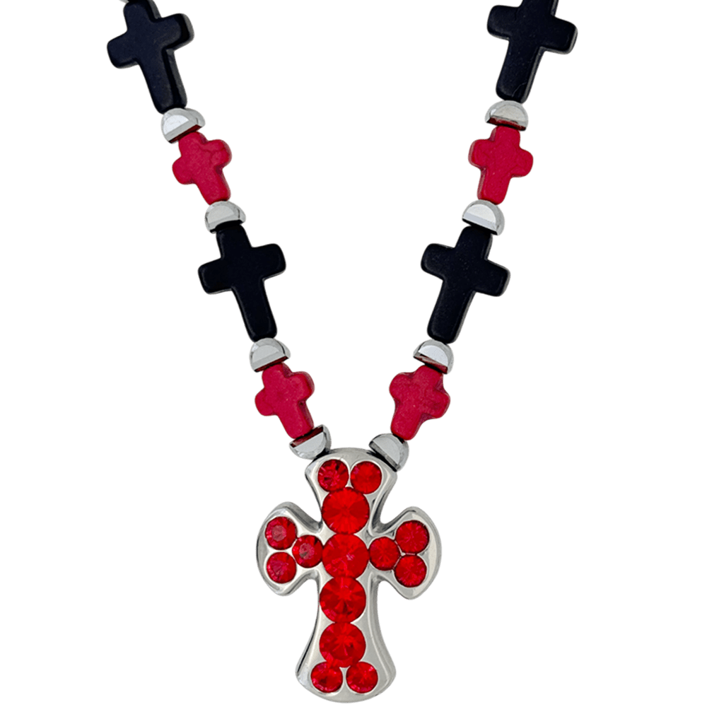 b.b. Simon Rounded Cross Necklace –Red/Black-Lt.Siam-SF - Dudes Boutique