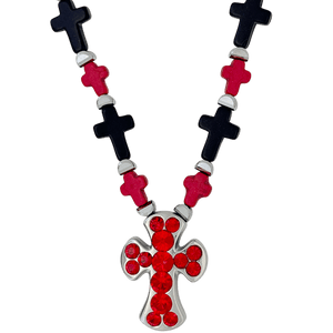 b.b. Simon Rounded Cross Necklace –Red/Black-Lt.Siam-SF - Dudes Boutique