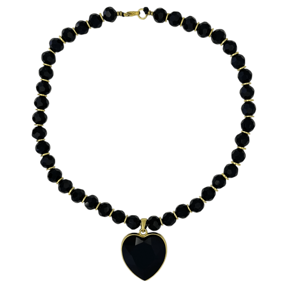 b.b. Simon Heart Crystal Necklace –Black/Jet-Gold - Dudes Boutique