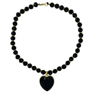 b.b. Simon Heart Crystal Necklace –Black/Jet-Gold - Dudes Boutique