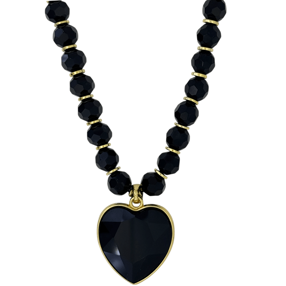 b.b. Simon Heart Crystal Necklace –Black/Jet-Gold - Dudes Boutique