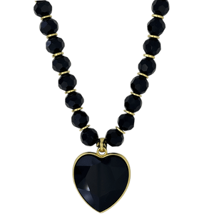 b.b. Simon Heart Crystal Necklace –Black/Jet-Gold - Dudes Boutique