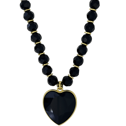 b.b. Simon Heart Crystal Necklace –Black/Jet-Gold - Dudes Boutique