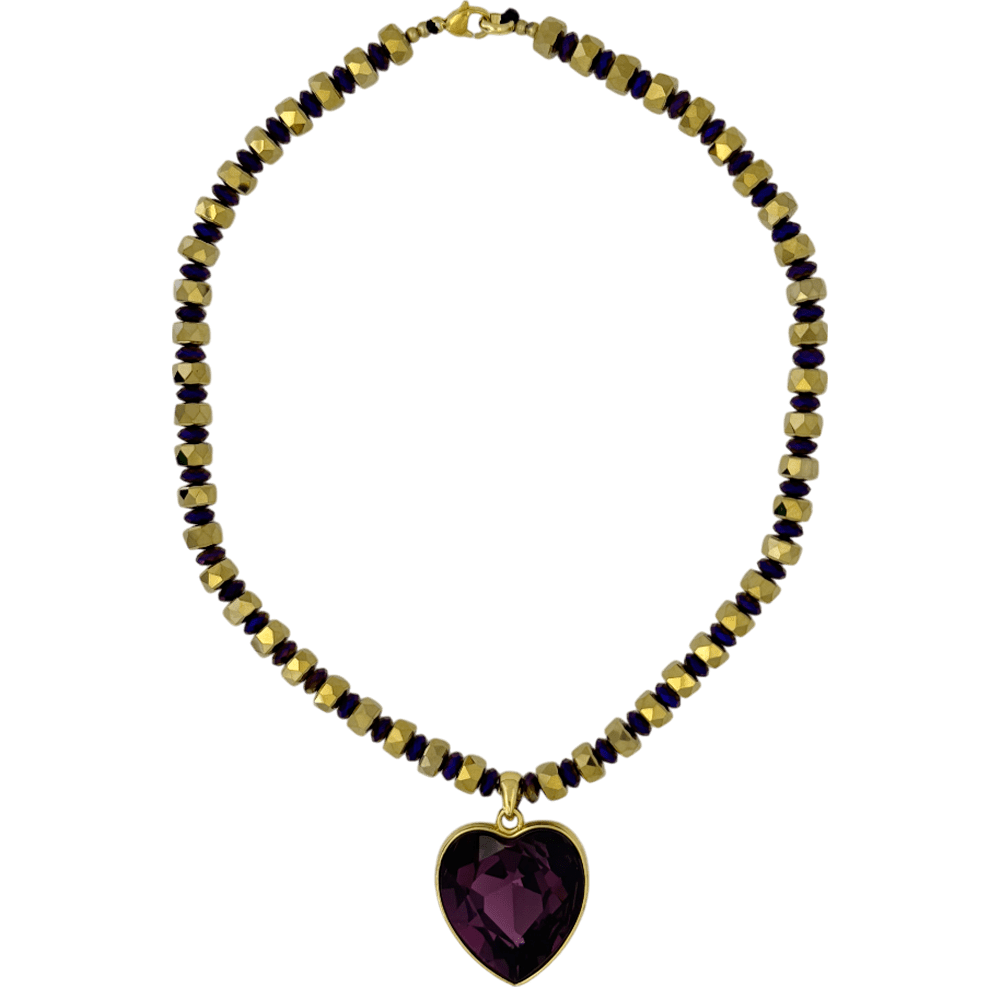 b.b. Simon Heart Crystal Necklace –Purple/Amethyst-Gold - Dudes Boutique