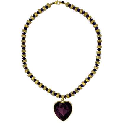 b.b. Simon Heart Crystal Necklace –Purple/Amethyst-Gold - Dudes Boutique