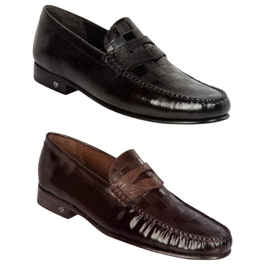 Lombardy Men's Checkered Calfskin / Lizard Loafers - Dudes Boutique