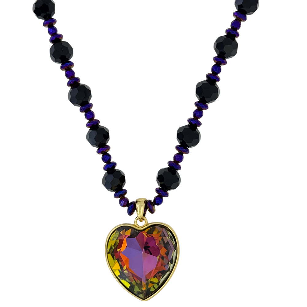 b.b. Simon Heart Crystal Necklace –Volcano-Gold - Dudes Boutique