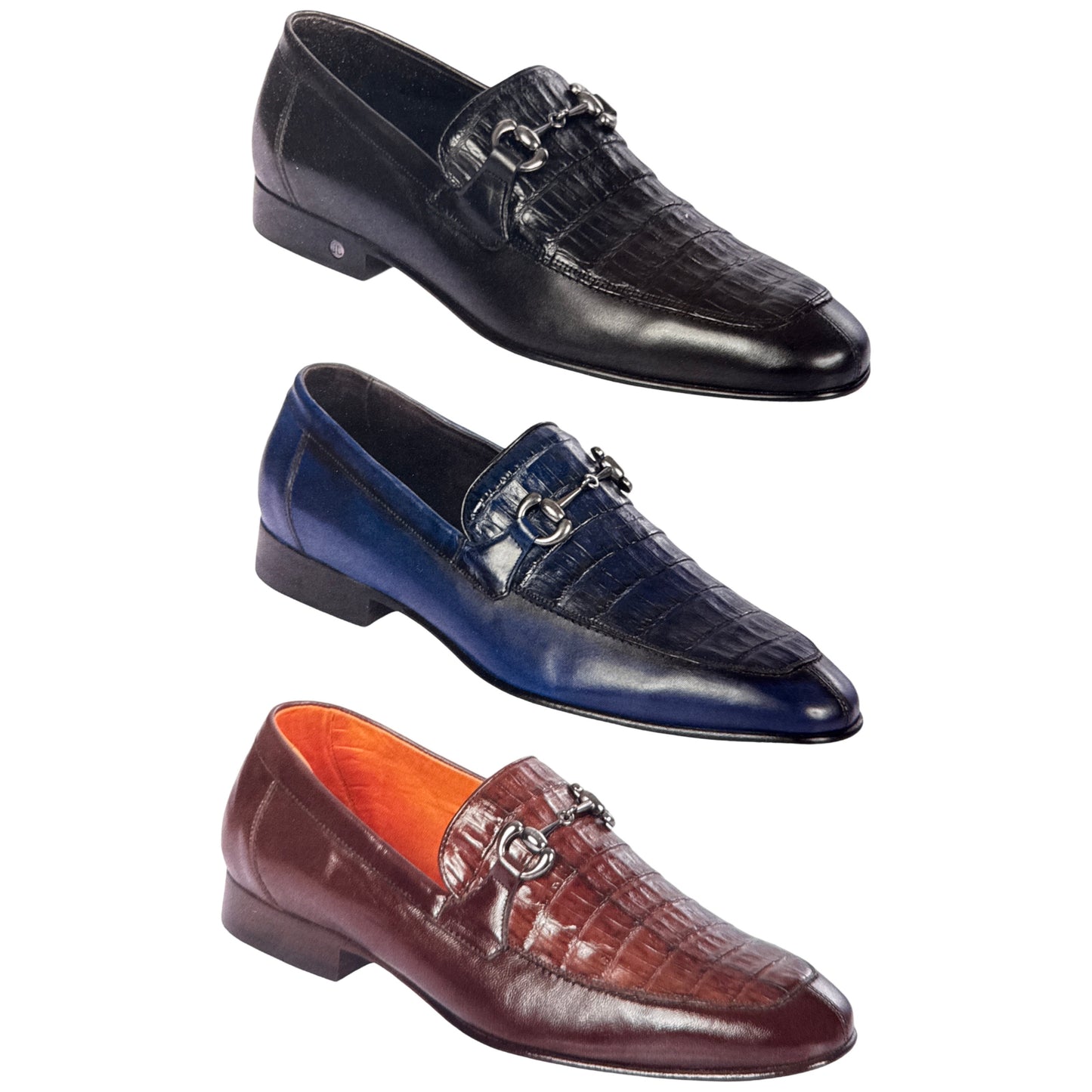 Lombardy Men's Crocodile / Calfskin Bit Almond Toe Loafers - Dudes Boutique