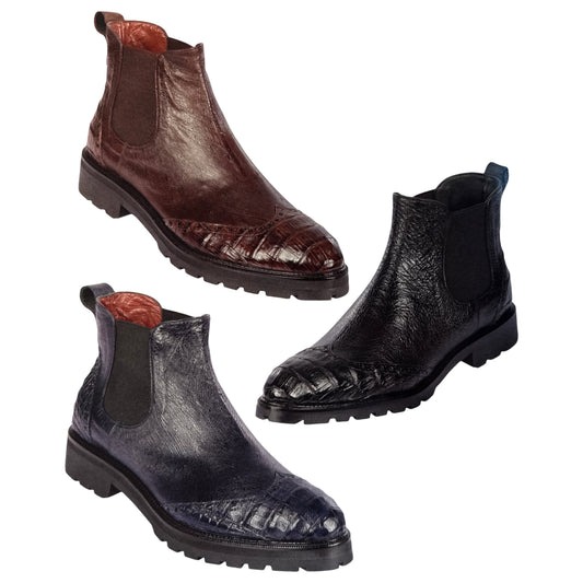 Lombardy Calfskin / Crocodile Tractor Sole Chelsea Boots - Dudes Boutique