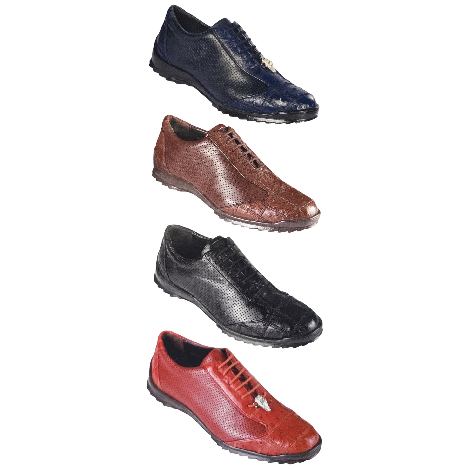 Los Altos Perforated Patchwork Ostrich Quill Sneakers - Dudes Boutique