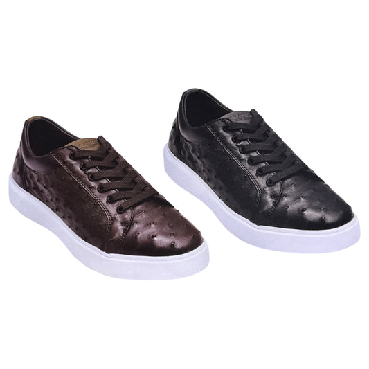 Los Altos All Over Ostrich Quill Low Top Sneakers / White Sole - Dudes Boutique