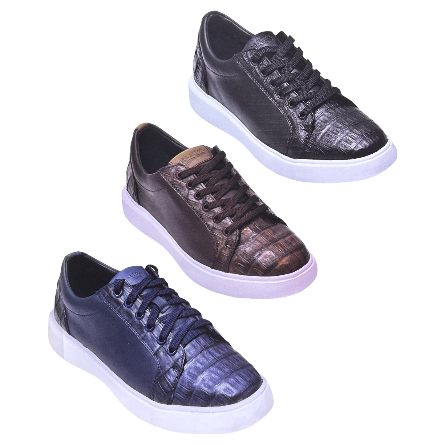 Los Altos Caiman Crocodile Belly Low Top Sneakers / White Sole - Dudes Boutique