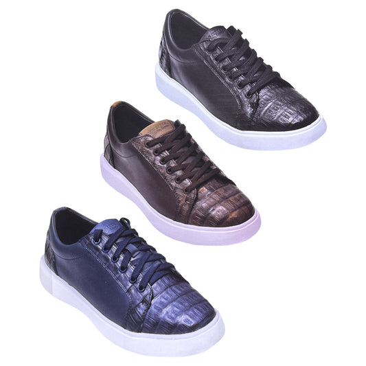 Los Altos Caiman Crocodile Belly Low Top Sneakers / White Sole - Dudes Boutique