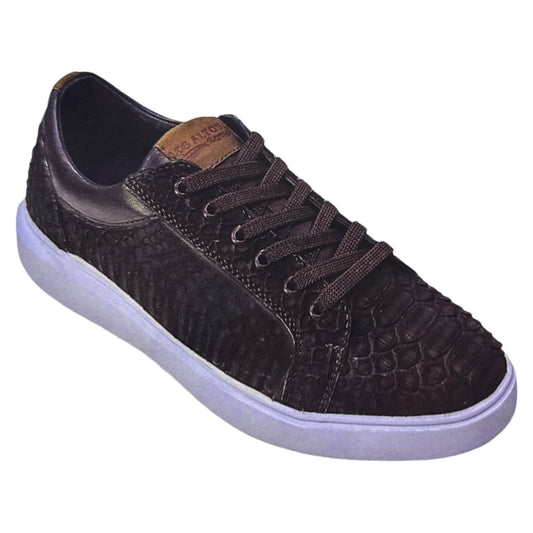 Los Altos Brown All Over Python Low Top Sneakers / White Sole - Dudes Boutique