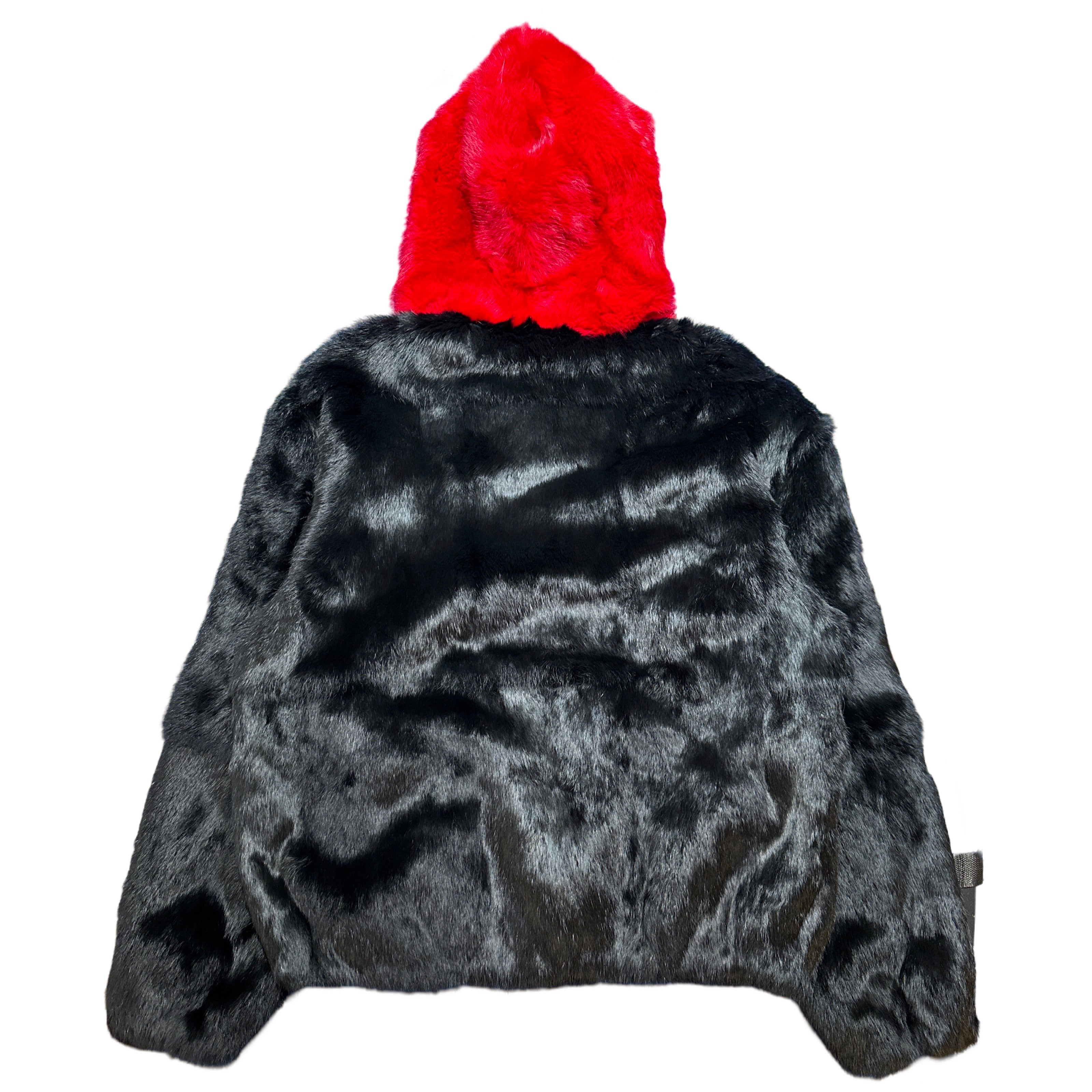 Kashani Black / Red Rabbit Fur Drawstring Hoodie - Dudes Boutique