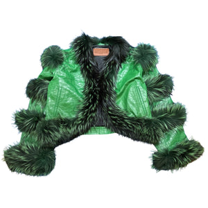 Kashani Women's Green Embossed Alligator Fox Fur Cropped Jacket - Dudes Boutique