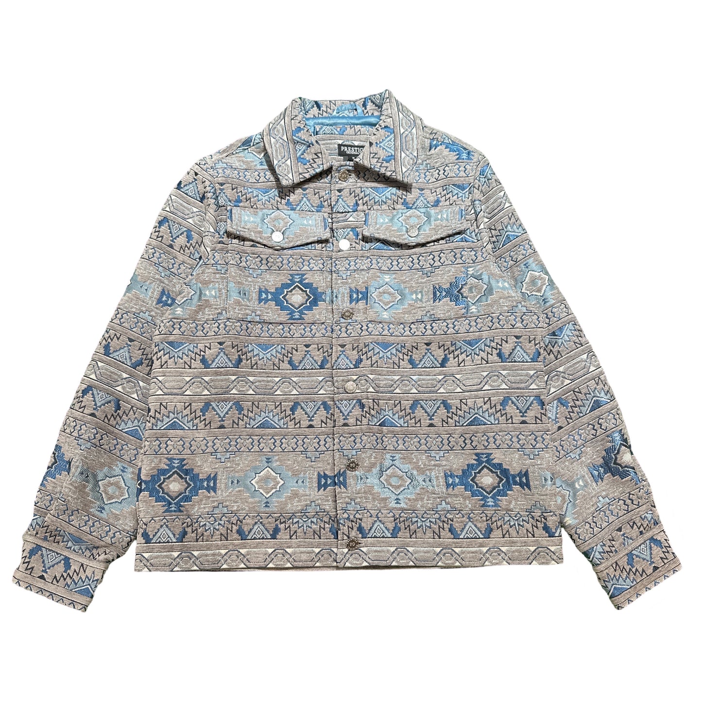 Prestige Blue Aztec Button Up Jacket - Dudes Boutique