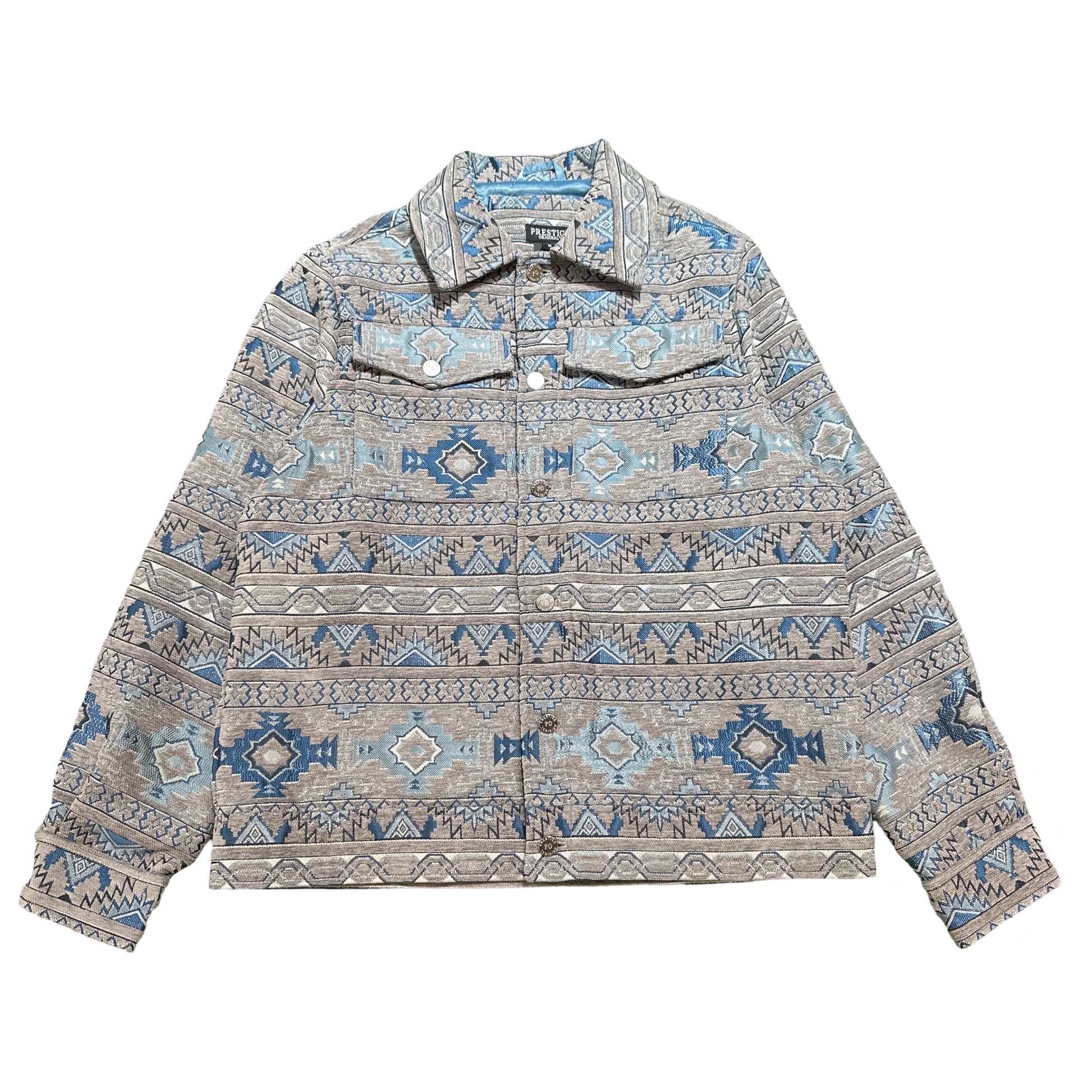 Prestige Blue Aztec Button Up Jacket - Dudes Boutique